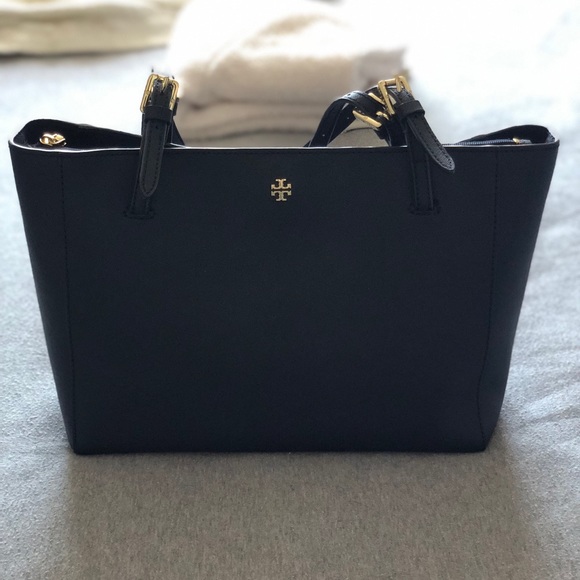 Tory Burch York Buckle Tote, Small in Navy Blue - Picture 1 of 3